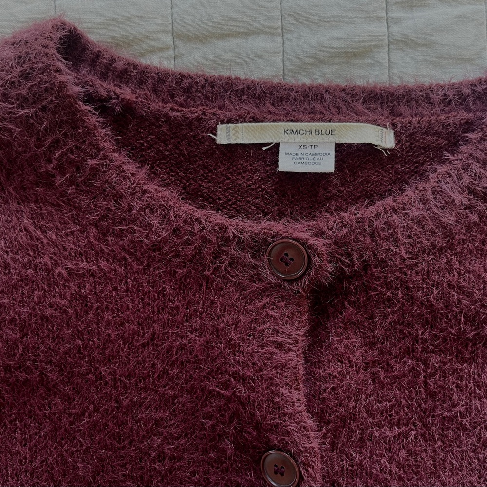 Kimchi Blue Fuzzy Button-Up Cardigan — Burgundy